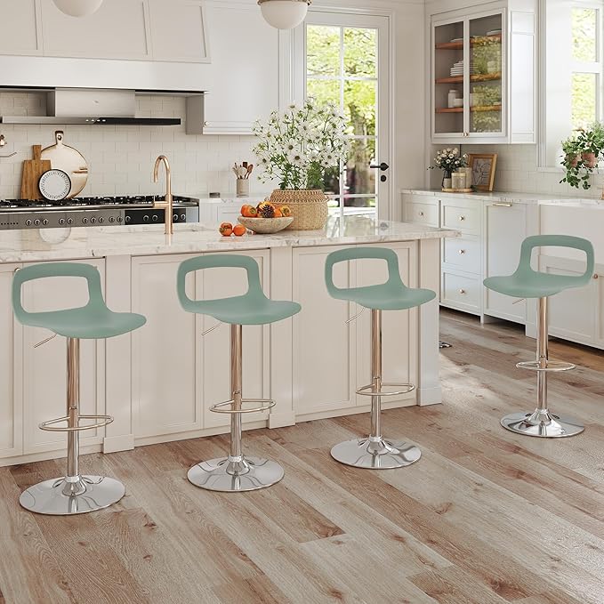 NOBPEINT Contemporary Chrome Air Lift Adjustable Swivel Bar Stool (4 Pieces, Mint Green)