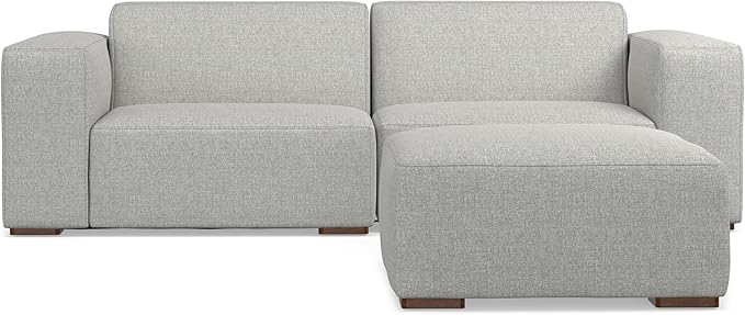 SIMPLIHOME Rex Modular Sofa and Ottoman Set in 100% Recycled Polyester Tightly Woven Performance Fabric, Pale Grey, 88-inch-Wide 2-Seater Couch and Matching 34-inch-Wide Table Ottoman for Living Room