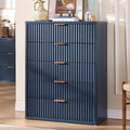 LEYAOYAO Fluted 5 Drawers Dresser for Bedroom, 41" Tall Modern Chest of Drawers with Metal Handle, Curved Profile Farmhouse Closet Organizer Wood Dressers TV Stand for Living Room, Hallway, Navy Blue