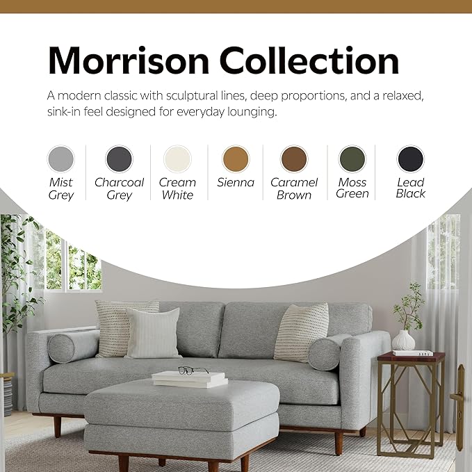 SIMPLIHOME Morrison 33-inch Wide Table Ottoman in Mist Grey Woven-Blend Fabric, Multifunctional Footrest, Coffee Table, or Extra Seating for Living Room, Mid-Century Modern Style