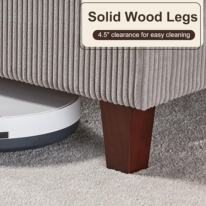HOWE Queen Size Upholstered Platform Bed Frame, Wingback Bed with 50.8" Headboard, Corduroy/Solid Wood Leg/No Box Spring Needed/Noise Free/Taupe