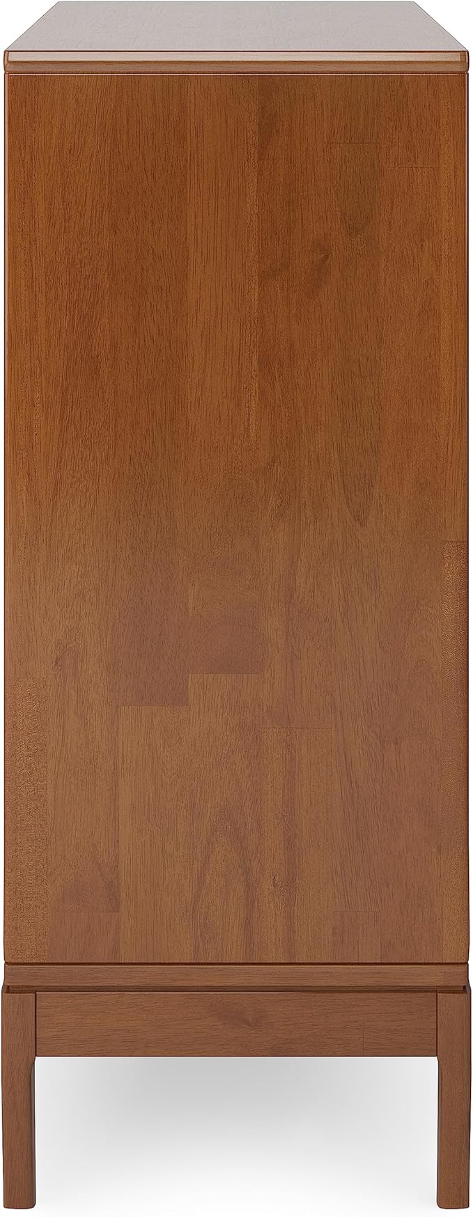 SIMPLIHOME Harper Medium Storage Cabinet - 48 inch Wide Solid Hardwood Sliding Door Cabinet in Teak Brown, Mid-Century Modern Cupboard for Living Room or Entryway with 3 Drawers and Tapered Legs