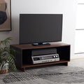 SAFAVIEH Merrick TV Stand for up to 45" Flatscreen – Walnut & Black, Open Shelf for Small Spaces & Apartments, Entertainment Media Console (MED9302A)
