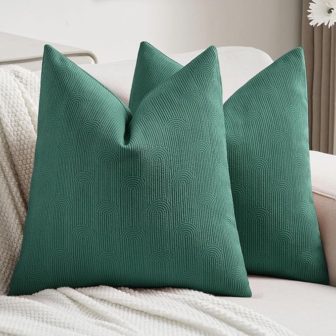 FUTEI Teal Chenille Decorative Throw Pillow Covers 16x16 Inch Set of 2,Soft Cozy Striped Geometric Patterns Cushion Cases,Modern Home Decor for Couch Bed Living Room