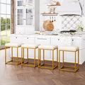 ALPHA HOME 24 Inch Counter Height Bar Stools Set of 4, Upholstered Bar Stools for Kitchen Island, Counter Stools with Faux Leather Cushion and Sturdy Metal Frame, Modern Barstools, White and Gold