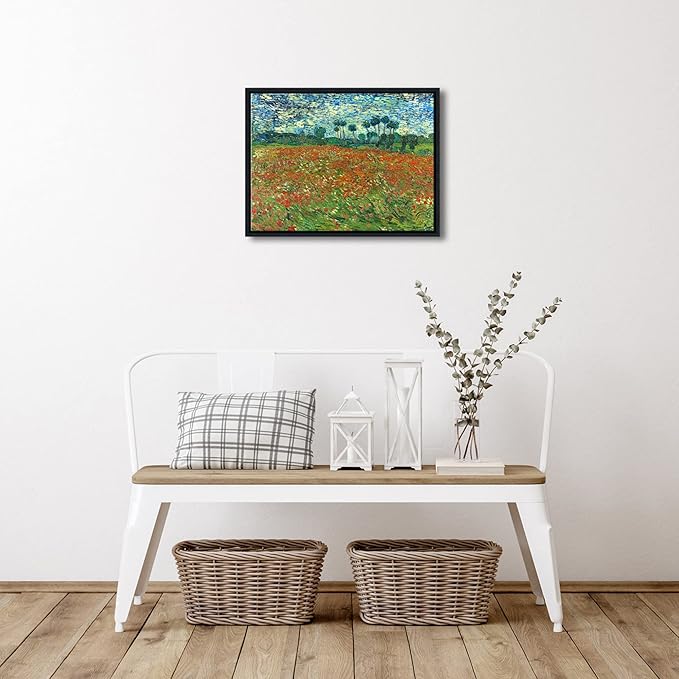 Wieco Art Framed Art Poppy Field June 1890 Canvas Print of Vincent Van Gogh Oil Paintings Reproduction Abstract Wall Art for Home Decorations Black Frame