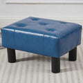 Small Foot Stool Ottoman, Faux Leather Footstool Ottoman Foot Rest for Couch, Rectangle Footstools and Ottomans Small for Living Room, Entryway and Bedroom (Blue)
