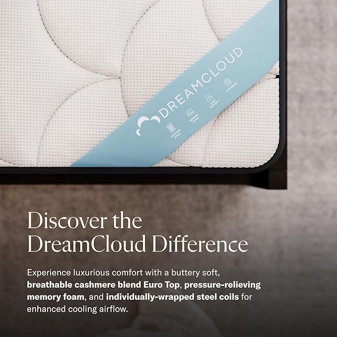 DreamCloud Premier 13" Cal King Mattress - Luxury Hybrid Memory Foam - 365 Night Trial - Premium Pressure-Relieving Layers - Forever Warranty - Mattress in a Box - CertiPUR-US Certified