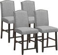 COSTWAY Bar Stools Set of 4, 25'' Upholstered Counter Height Bar Stools with S-Shaped Spring Thick Cushion, Rubber Wood Legs, High Back Leisure Chairs for Living, Kitchen, Dining Room (Grey, 4)