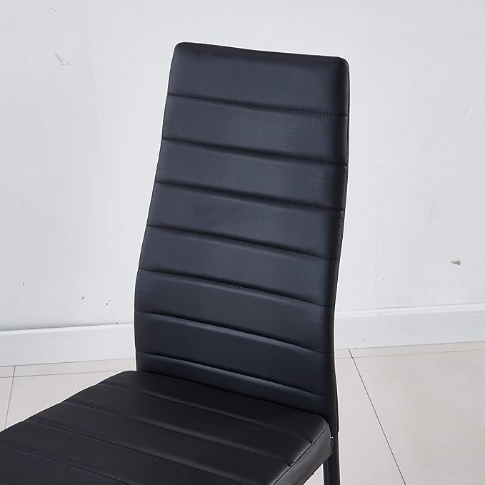JT Modern Minimalist Dining Chair Fireproof Leather Sprayed Metal Pipe Diamond Grid Pattern Restaurant Home Conference Chair Set of 4 Or 6 (4, Jet Black)