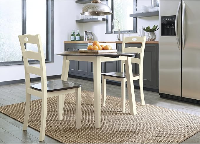 Signature Design by Ashley Woodanville Cottage 40" Round Drop Leaf Dining Table, Cream & Brown