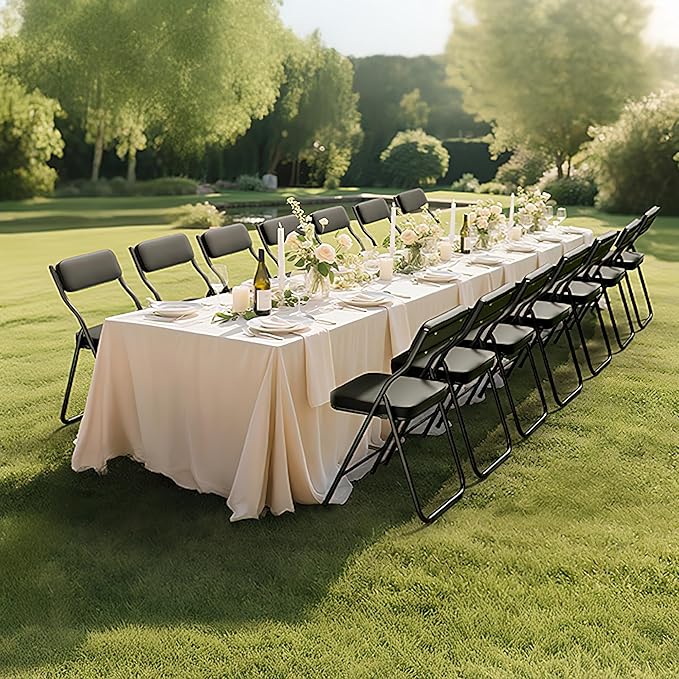 2 Pack Padded Folding Chairs with Cushion, Foldable Dining Chair Set Portable Indoor Outdoor Stackable Folding Chairs with Steel Frame for Home Office Events Wedding Party Black