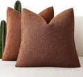 Foindtower Pack of 2 Textured Boucle Throw Pillow Covers Accent Solid Pillow Cases Cozy Soft Decorative Couch Cushion Case for Chair Sofa Bedroom Living Room Home Decor 18x18 Inch Red Taupe
