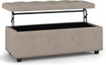 SIMPLIHOME Hamilton 44 inch Wide Traditional Rectangle Lift Top Rectangular Storage Ottoman in Natural Linen Look Fabric, Assembled, For the Living Room, Entryway and Family Room