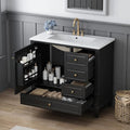 36 Inch Bathroom Vanity with Sink Set, Undermount Vanity Sink Cabinet with 3 Drawers and Door Storage, Soft Closing Door, Wood Frame, Black