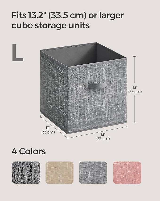 SONGMICS Storage Cubes, 13 x 13 x 13 Inches Non-Woven Fabric Bins with Double Handles, Set of 8, Closet Organizers for Shelves, Foldable, for Clothes, Cattail Gray UROB833G01