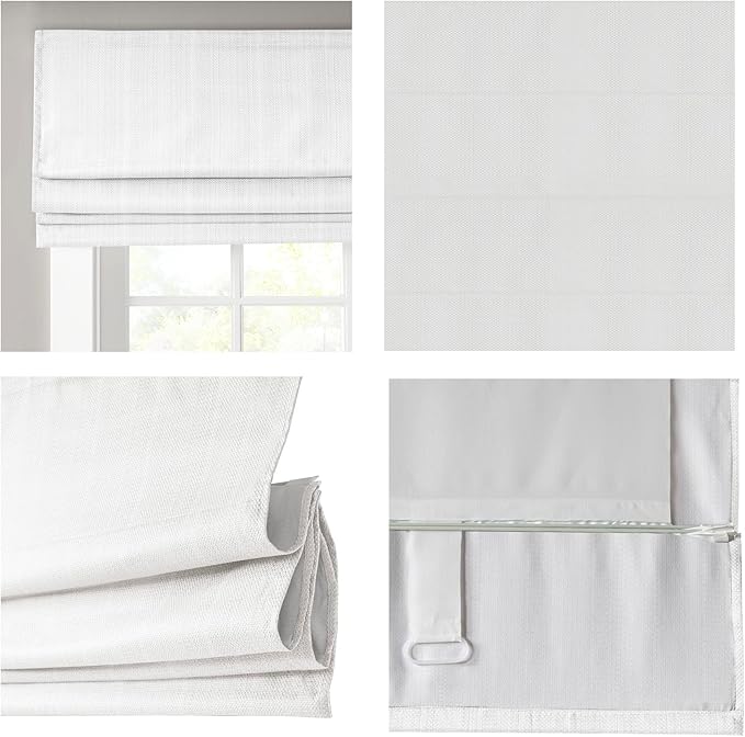 Madison Park Galen Cordless Roman Shade, 33"W x 64"H, Sheen White – Room Darkening, Thermal Insulated, Energy Efficient Window Blind with Subtle Sheen Basketweave Fabric for Privacy