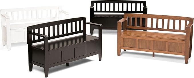 SIMPLIHOME Brooklyn Entryway Storage Bench - 48 inch Wide Solid Wood Storage Seat in Coffee Brown, Contemporary Bench for Entryway or Living Room with Lift-Up Lid and Slatted Backrest