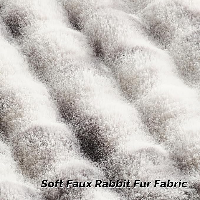 FUTEI Grey White Decorative Throw Pillow Covers 20x20 Inch Set of 2,Soft Fuzzy Faux Rabbit Fur Cushion Covers with Raised Texture,Neutral Boho Home Decor for Couch Bed Living Room