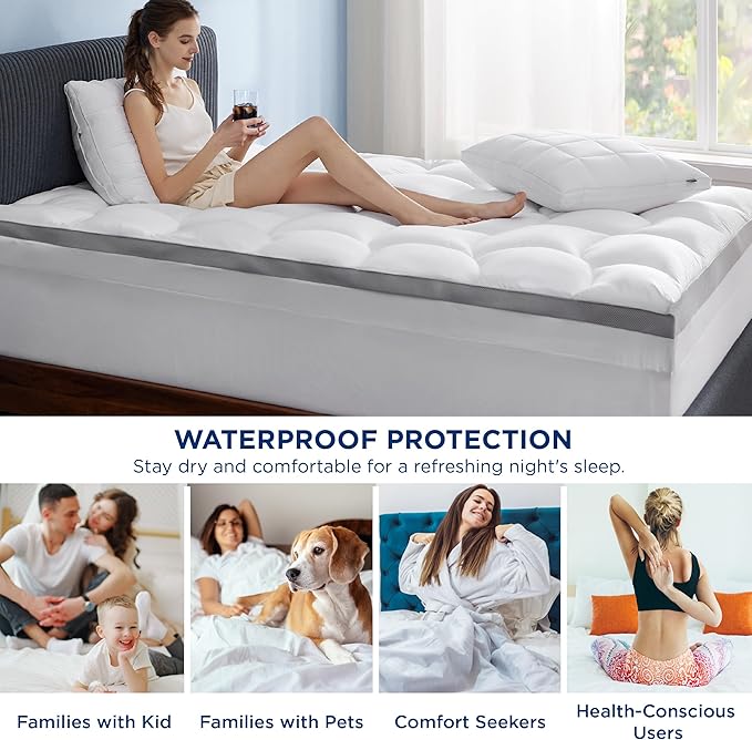 Bedsure 4 Inch King Size Mattress Topper, Dual Layer 2.5 Inch Gel Memory Foam & 800 GSM Waterproof Pillow Top Cooling Memory Foam Mattress Topper with 8-21 Inch Deep Pocket (King, 78x80 Inches)