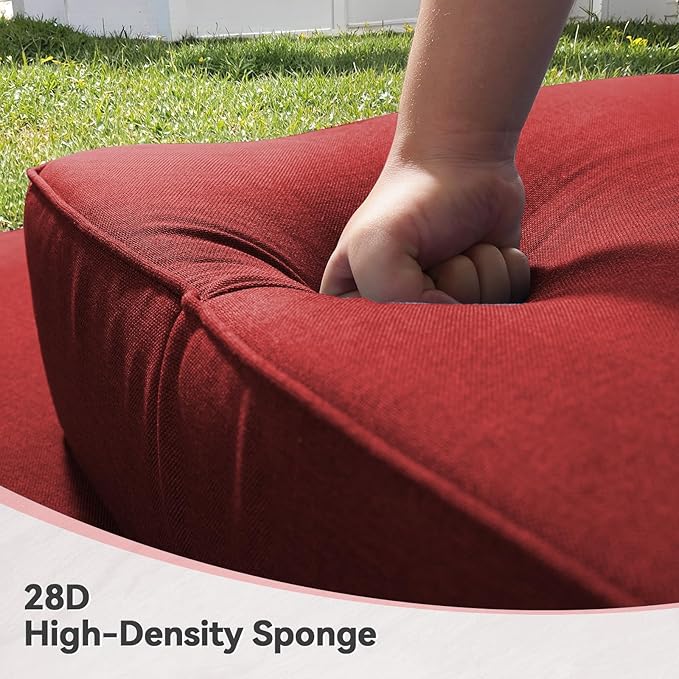 Luxury 6" Outdoor Cushions for Patio Furniture, 24x24x6" Thick Seat Cushion Set of 4, Fade Resistant Couch Chair Replacement Cushions High Density Deep Wicker Chair Cushion w/ Removable Cover, Red