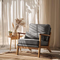 VINGLI Solid Wood Wide Armrests Accent Chair,Upholstered Mid Century Modern Chair with Pillow,Comfy Reading Chair Farmhouse Arm Chair,Chairs Living Room,Bedroom,Guest Room,Linen Fabric,Dark Grey
