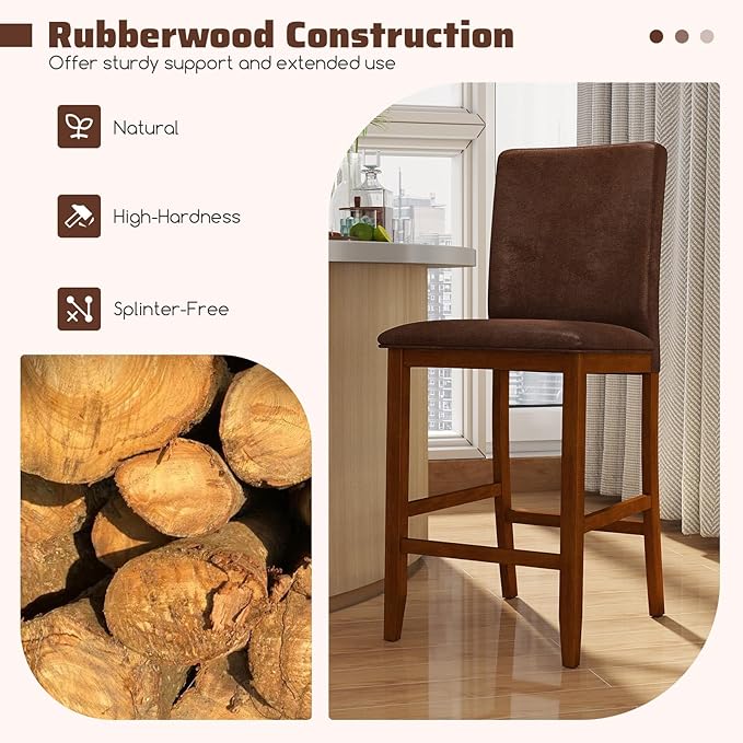 COSTWAY Counter Barstools Set of 4, 26 Inch Counter Height Stools with Upholstered Seat & Backrest, Armless High-Top Chairs with Rubberwood Legs for Kitchen Island, Dining Room, Pub