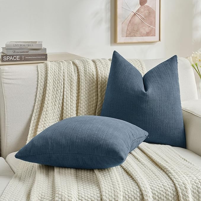 FUTEI Navy Blue Decorative Throw Pillow Covers 12x20 Inch Set of 2,Soft Cozy Wheat Ear Striped Patterns Lumbar Pillow Cases,Modern Home Decor for Couch Bed Living Room