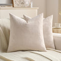 FUTEI Beige Velvet Throw Pillow Covers 22x22 Inch Set of 2,Soft Embossed Leaf-Relief Textured Cushion Cases,Natural Home Decor for Couch Living Room