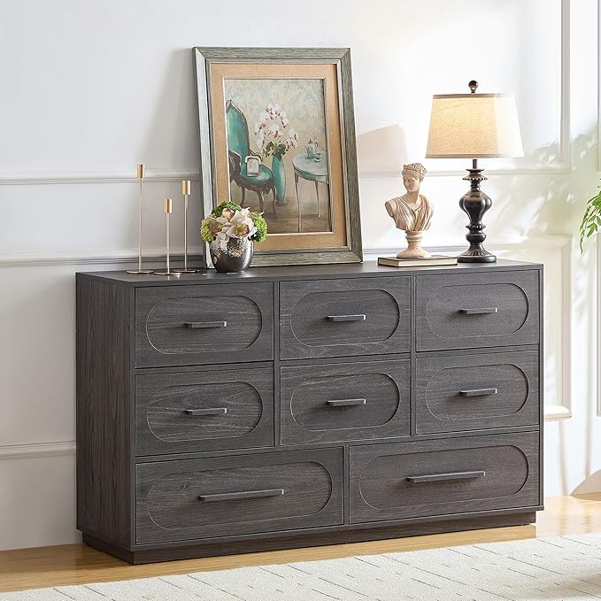 Modern 8 Drawer Dresser for Bedroom, 54" Wide Dressers & Chest of Drawers w/Solid Wood Handle, Wood Mid Century Closet Organizers and Storage Cabinet for Bedroom, Living Room, Hallway, Gray