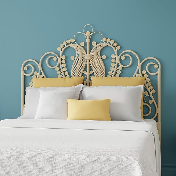 KOUBOO Peacock Rattan Headboard, Queen Size, Natural Color
