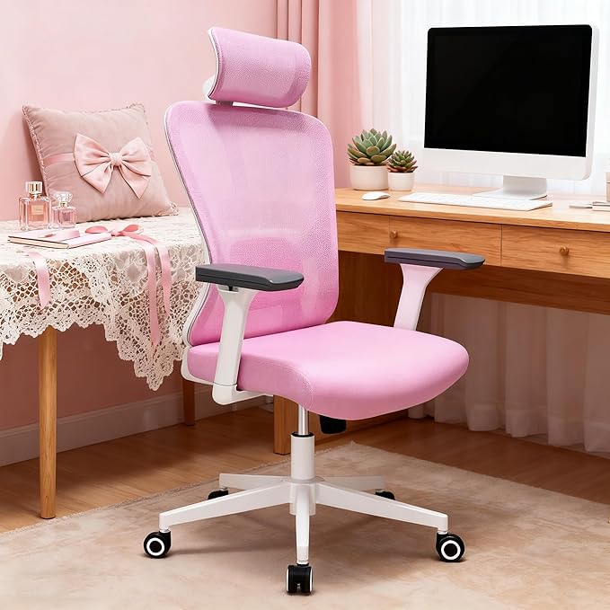 Ergonomic Office Chair - 350LB Mesh Office Chair with Adjustable Lumbar, High Back Computer Desk Chair with 3D Armrests, Comfy Chair with 2D Headrest & Tilt Function for Study, Work, Gaming