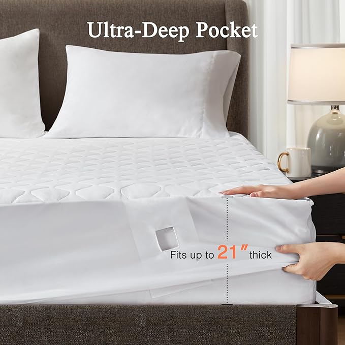 Beautyrest Cotton Heated Mattress Pad - Bed Warmer with 20 Heat Settings Controller, Auto Shut Off Timer, All Around Elastic Deep Pocket, UL Certified, Machine Washable, White Queen