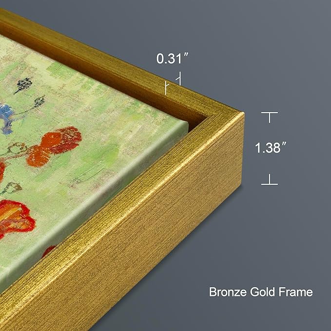 Wieco Art Large Framed Wall Art of Red Poppies and Daisies by Van Gogh Paintings Reproduction Abstract Canvas Prints for Home Living Room Decorations Bronze Gold Frame