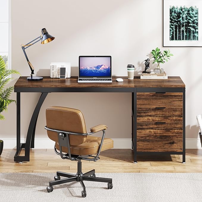 Tribesigns Computer Desk with 3 Drawers, 59-Inch PC Desk with Reversible Drawers, Industrial Study Writing Table Workstation with File Storage for Home Office, Rustic Brown