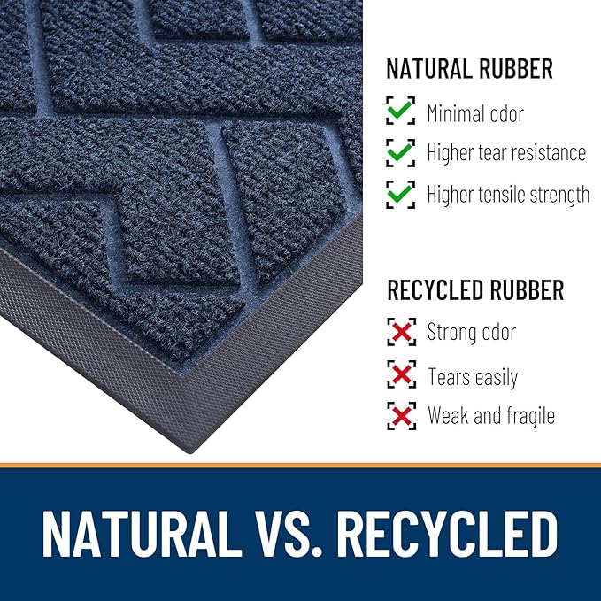 OLANLY Front Door Mat Indoor Outdoor Entrance, Waterproof All-Season, All-Weather Doormat, Sturdy Natural Rubber, Low Profile, Easy Clean Patio Porch Entryway Mat, Herringbone Brick (Blue, 71x23)