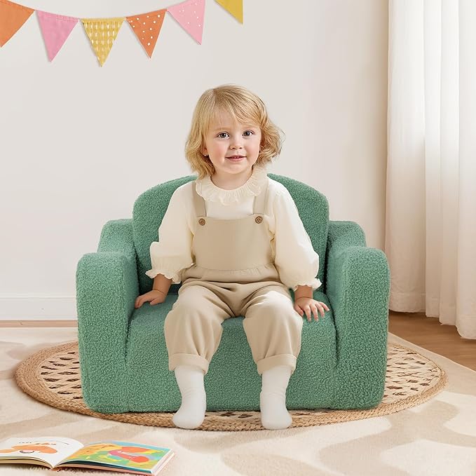 Comfy Toddler Chair & Kids, 2-in-1 Soft Couch Fold Out for Kids, Toddler Chairs Comfy 1-3 Years Old, Convertible Plush Sofa to Lounger for Girls and Boys, Green