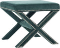 SAFAVIEH Home Collection Palmer Marine with Silver Nailhead Trim X-Bench Ottoman Foot Stool, Fully Assembled (MCR4589U)