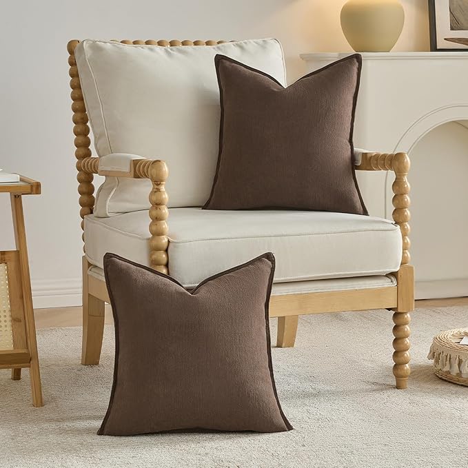 FUTEI Dark Coffee Chenille Throw Pillow Covers 12x20 Inch Set of 2,Edges Double-Stitched Lumbar Pillow Cases,Modern Home Decor for Couch Living Room