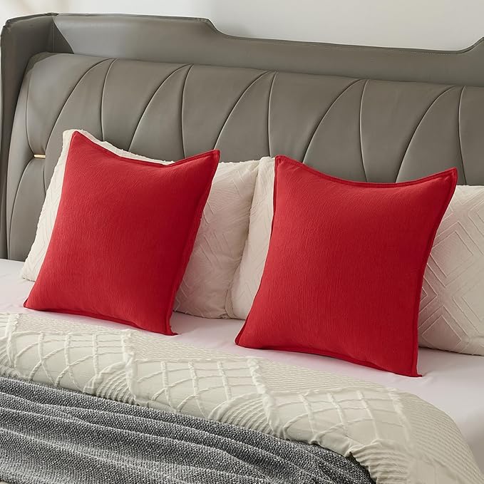 FUTEI Christmas Red Chenille Throw Pillow Covers 16x16 Inch Set of 2,Edges Double-Stitched Cushion Cases,Modern Home Decor for Couch Living Room