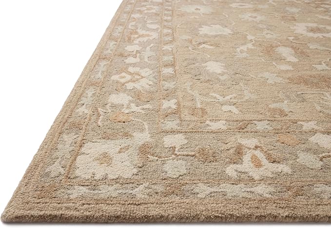 Loloi Chris Loves Julia Dorothea Collection DRT-02 Khaki/Dove 9'-3" x 13' Area Rug Wool Neutral Floral Living Room Bedroom Carpet