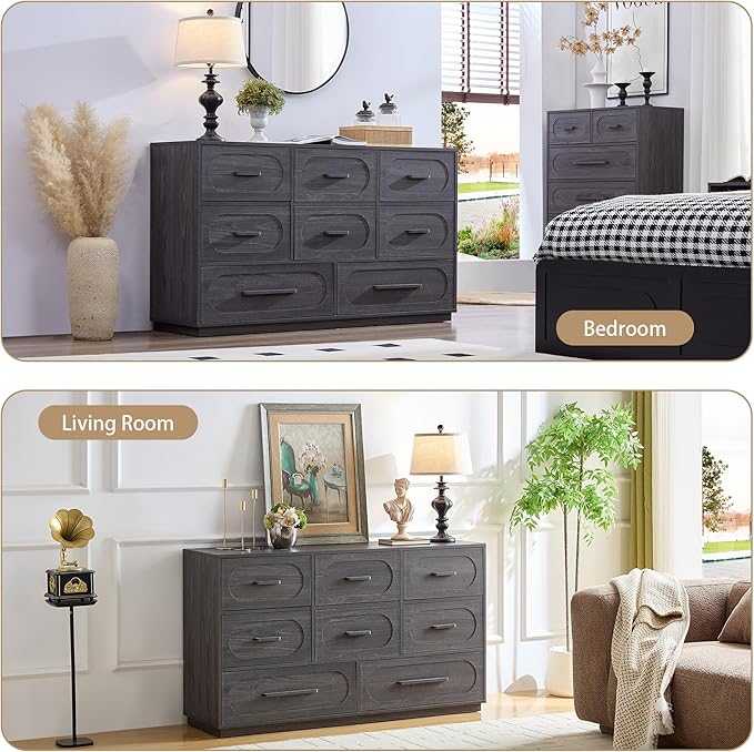 Modern 8 Drawer Dresser for Bedroom, 54" Wide Dressers & Chest of Drawers w/Solid Wood Handle, Wood Mid Century Closet Organizers and Storage Cabinet for Bedroom, Living Room, Hallway, Gray