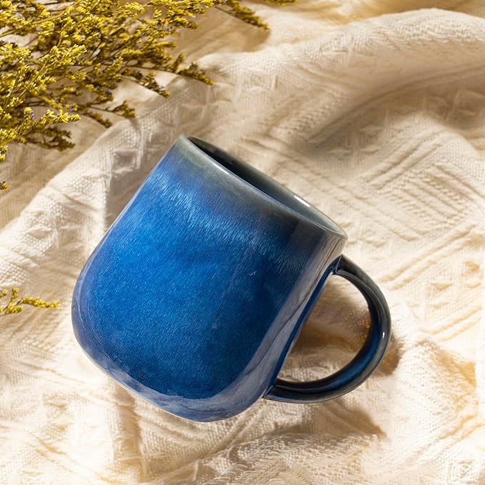 bestone Coffee Mugs Set of 4，15 oz Large Coffee Mugs, Ceramic Mugs with Handles,etc Coffee Mugs, Cups for Coffee Cereal Latte ，Microwave & Dishwasher safe，Dark Blue