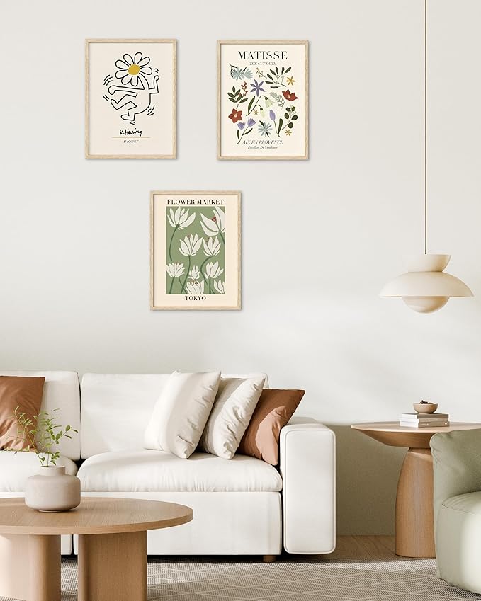 HesenDot Unframed Floral Wall Art Set of 3,12x16in Matisse Canvas Prints,Abstract Keith Haring Botanical Posters Decor,Minimalist Modern Flower Artwork for Living Room Bedroom Office Home