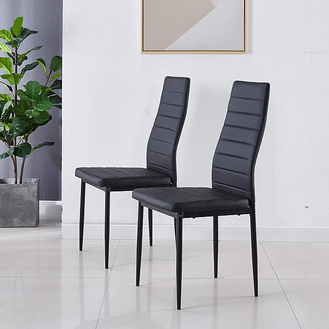 JT Modern Minimalist Dining Chair Fireproof Leather Sprayed Metal Pipe Diamond Grid Pattern Restaurant Home Conference Chair Set of 4 Or 6 (4, Jet Black)