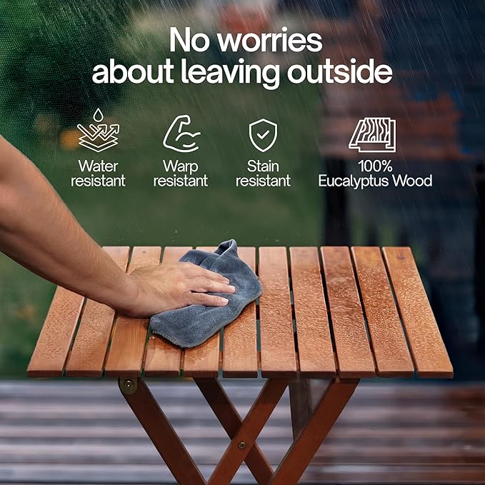 Tranquillo Foldable Eucalyptus Wood Bistro Set – 3-Piece Outdoor Patio Table and Chairs Set, Compact Folding Balcony Furniture, Weather & Water Resistant Garden Set for Small Spaces