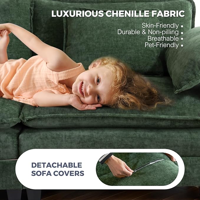ELUCHANG 153" Oversized Modular Sectional Sofa, Comfy Deep Seat Cloud Couch, 6 Seater U Shaped Modern Sofa with Removable Cover for Living Room, Apartment, DIY Combination, Chenille Olive Green