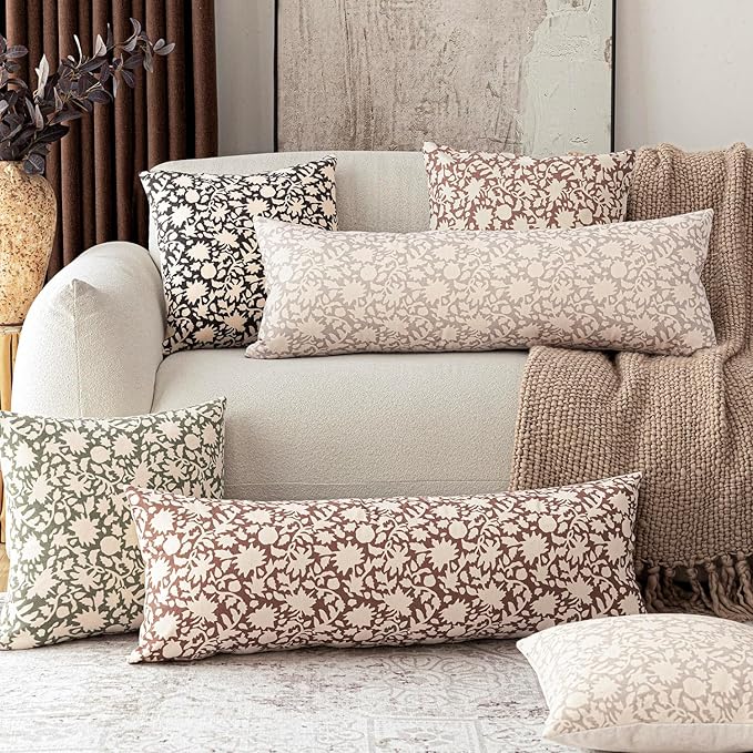 Foindtower Set of 2 Decorative Long Body Lumbar Throw Pillow Covers Accent Farmhouse Cushion Covers Boho Pillowcase for Couch Sofa Bedroom Living Room Home Decor,14×36 Inch,Light Orange Brown