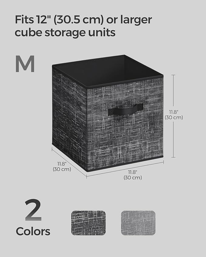 SONGMICS Storage Cubes, 11.8 x 11.8 x 11.8 Inches Non-Woven Fabric Bins with Double Handles, Set of 8, Closet Organizers for Shelves, Foldable, for Clothes, Ink Black UROB830B01