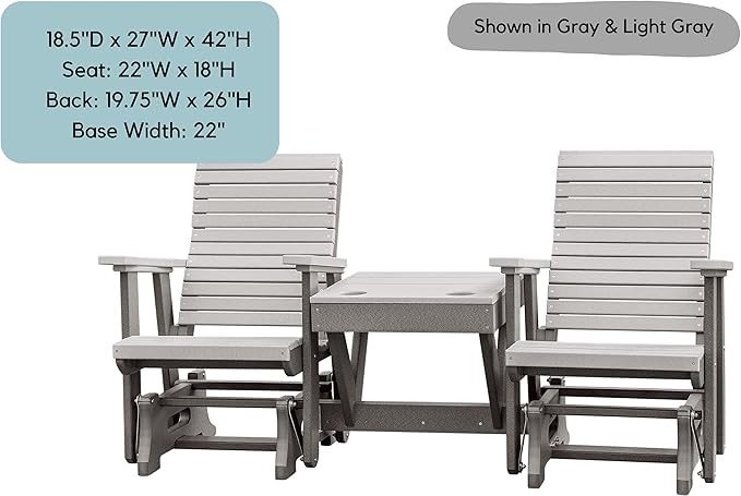 DutchCrafters Modern Horizontal Slat High Back Poly Double Glider Chairs with Center Table Outdoor Patio Furniture (White & Cedar)